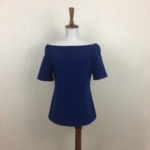 Halogen Off Shoulder Striped Short Sleeve Top